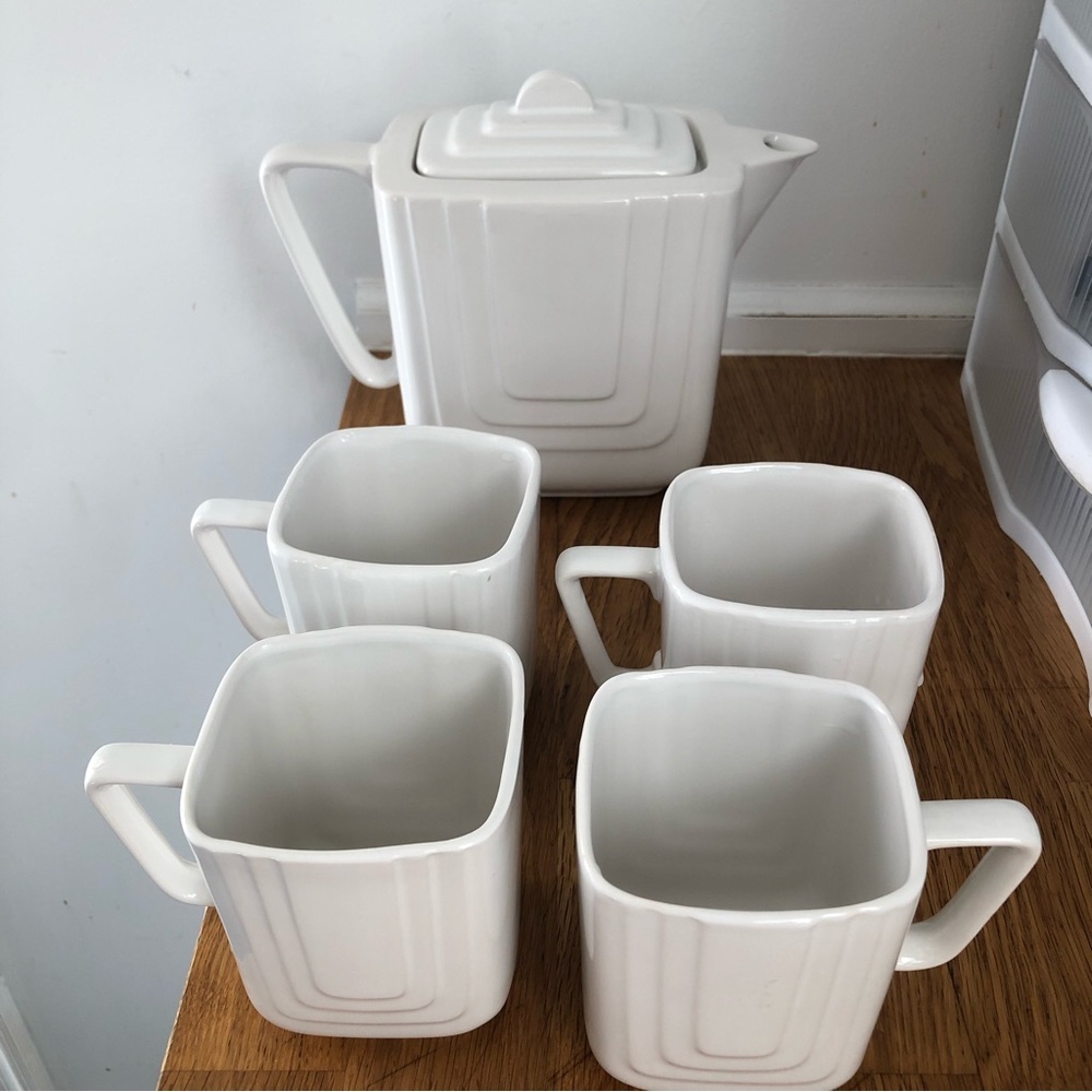VTG Deco Revival White Ceramic Tea Set MCM